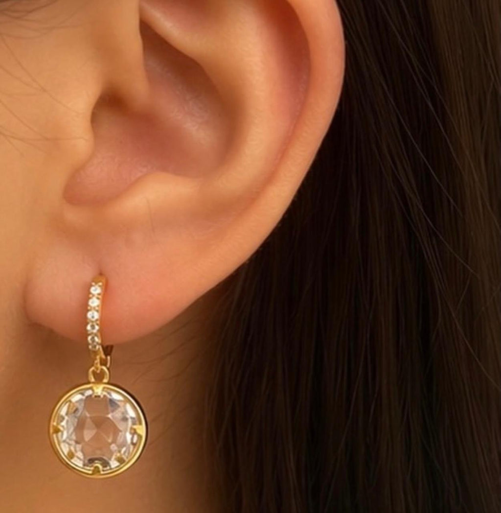 Classic Crystal Drop Earrings for Women - Gold Plated Solitaire Dangles