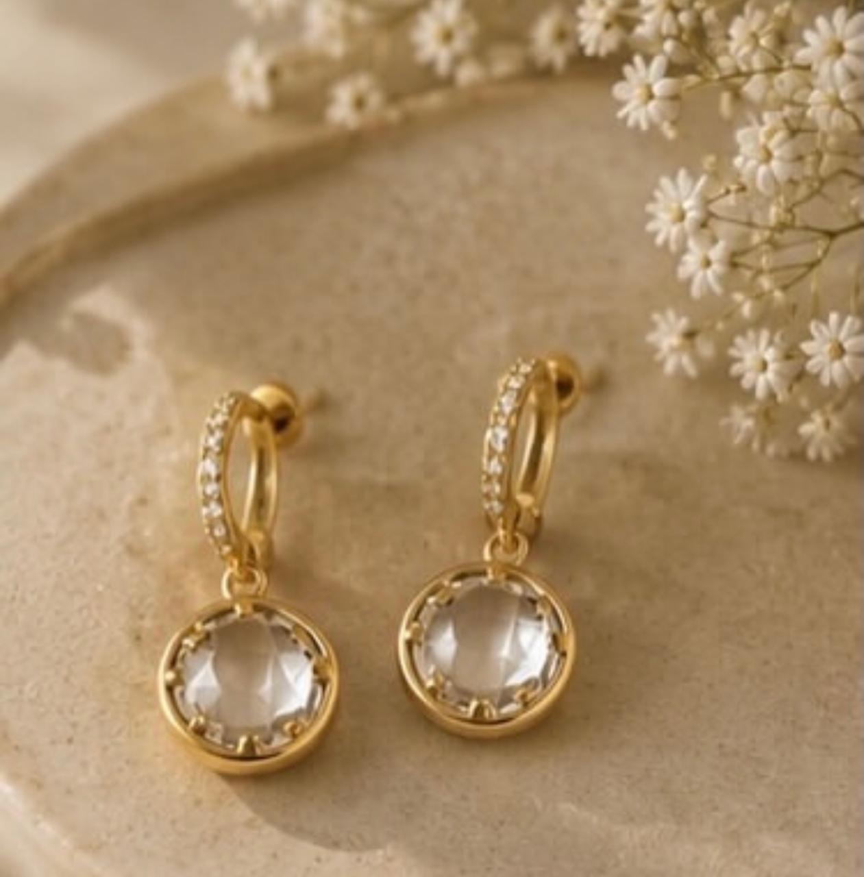 Classic Crystal Drop Earrings for Women - Gold Plated Solitaire Dangles